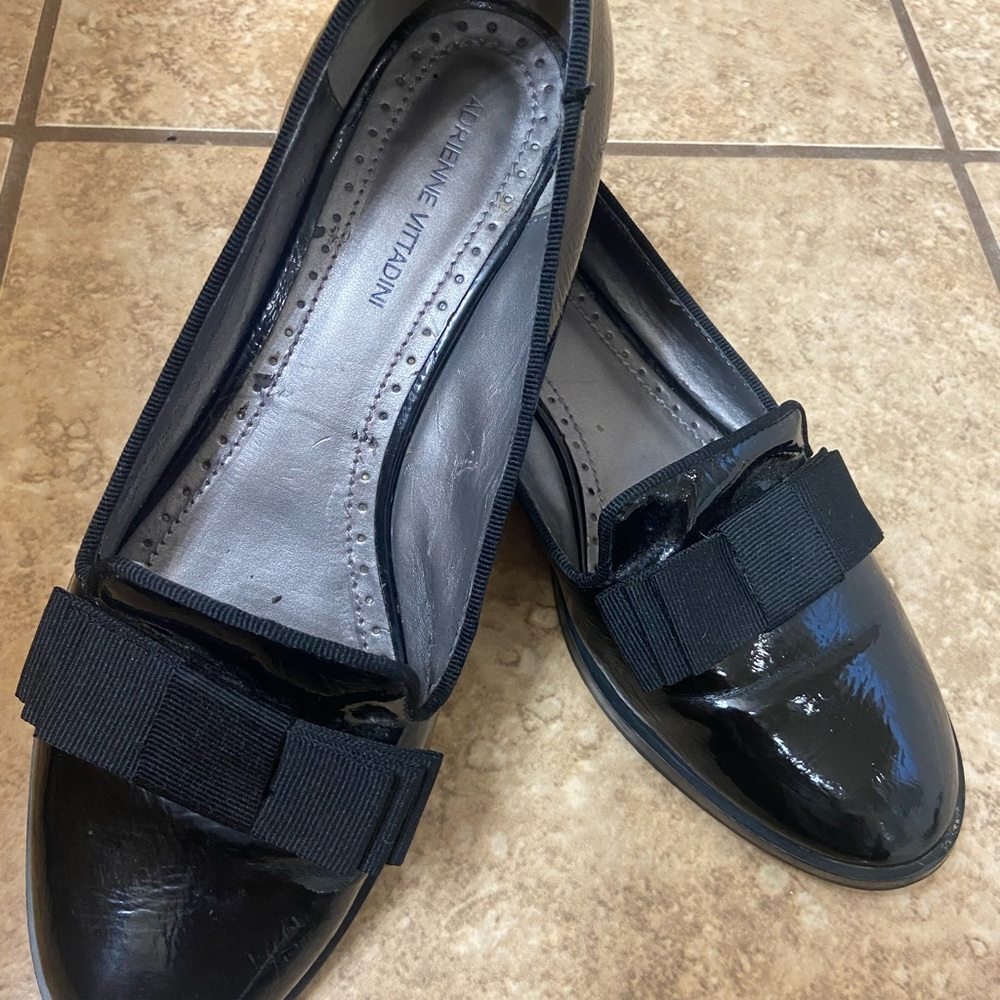 Adrienne Vittadini Black Flats with Patent Finish and Bow 8
